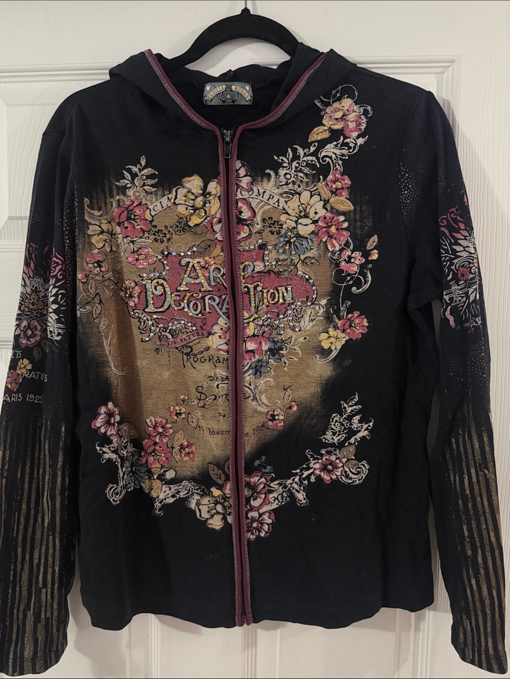 Black Floral Zip-Up Hoodie Jacket - Vanilla Sugar